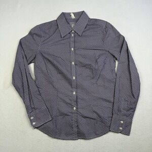 0039 Italy Shirt Womens Large Geometric Print Button Up Cotton Long Sleeve